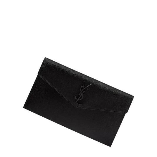 YSL - Uptown Pouch Envelope Clutch in Matte Black Grain de Poudre Leather (Black-on-Black) 27*16