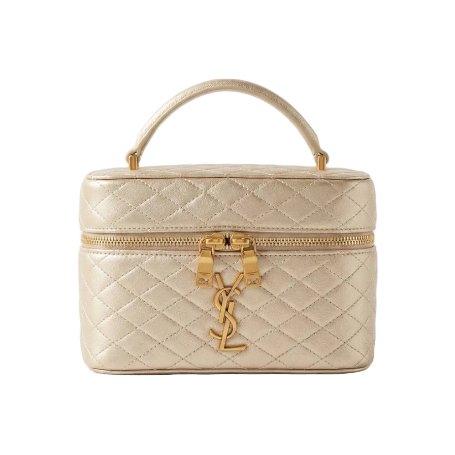 YSL - Gaby Micro Vanity Bag in Quilted Metallic Champagne Gold Leather Product Overview 18*13