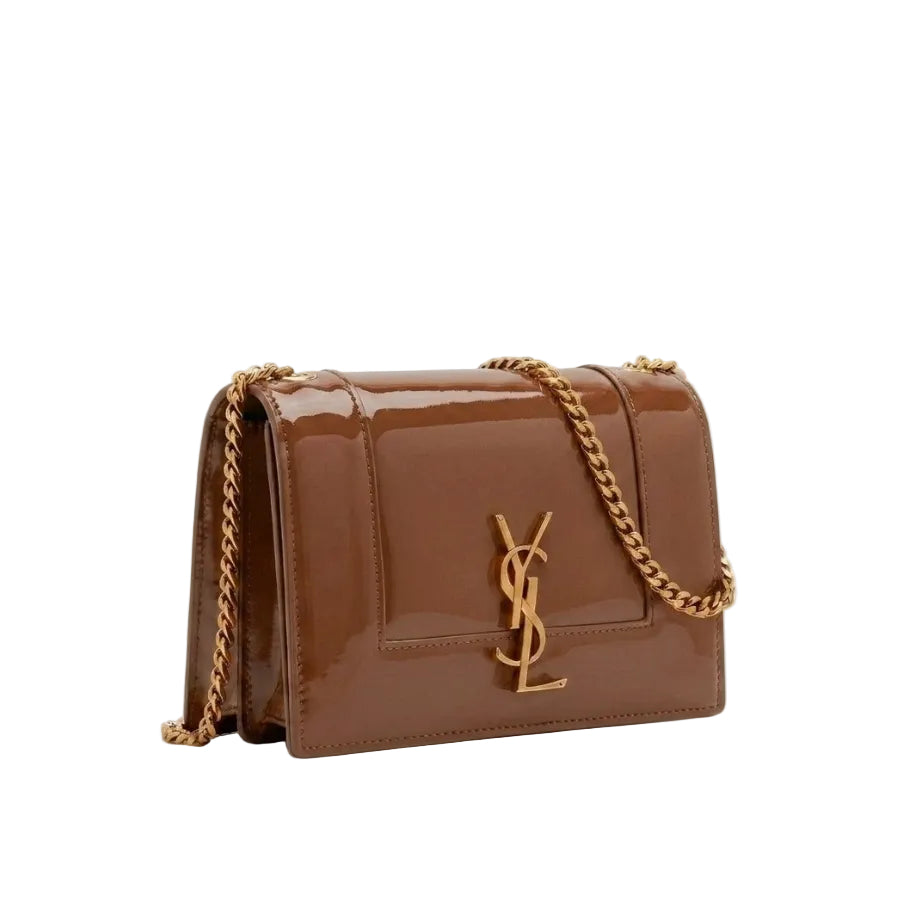 YSL - Sunset Medium Shoulder Bag in Toffee Brown Patent Leather 20*14