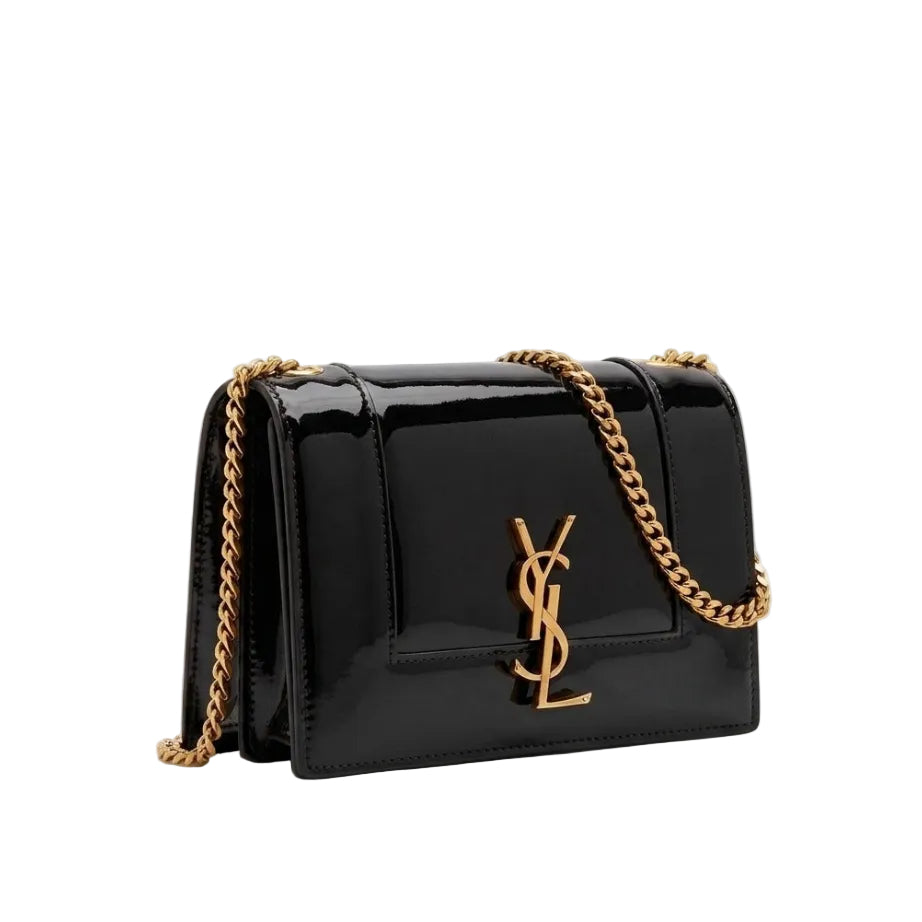YSL - Sunset Medium Shoulder Bag in Classic Black Patent Leather 20*14