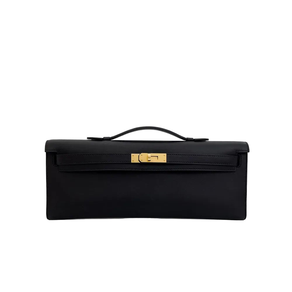 Herm - Kelly Elongated Cut Clutch in Noir Black Leather 31*16