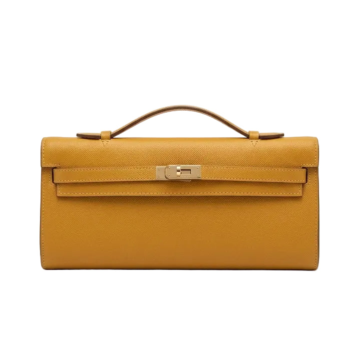 Herm -  Kelly Elongated Cut Clutch in Mustard / Jaune Ambre Epsom Leather 31*16