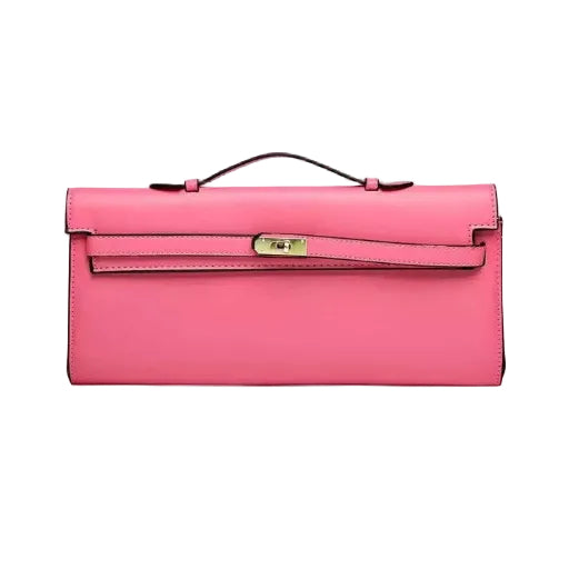 Herm - Kelly Elongated Cut Clutch in Rose Azalée Leather  31*16