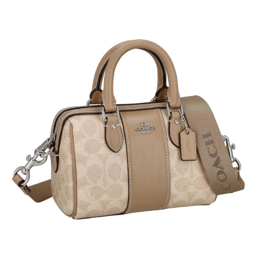 Coch Signature Canvas Rowan Satchel with Varsity Stripe (Beige/Tan) 17*14