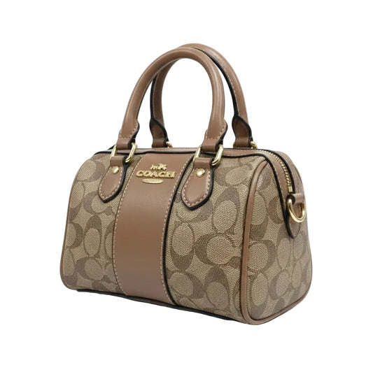 Coch Signature Canvas Rowan Satchel with Center Stripe (Brown/Saddle) 17*14