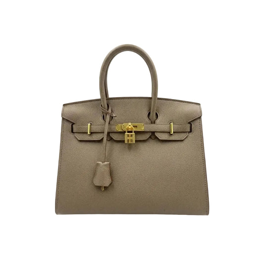 Herm - Timeless Taupe Textured Leather Handbag with Gold Hardware 30*23