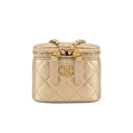 CHNL Metallic Quilted Vanity Case (Gold) 11*10