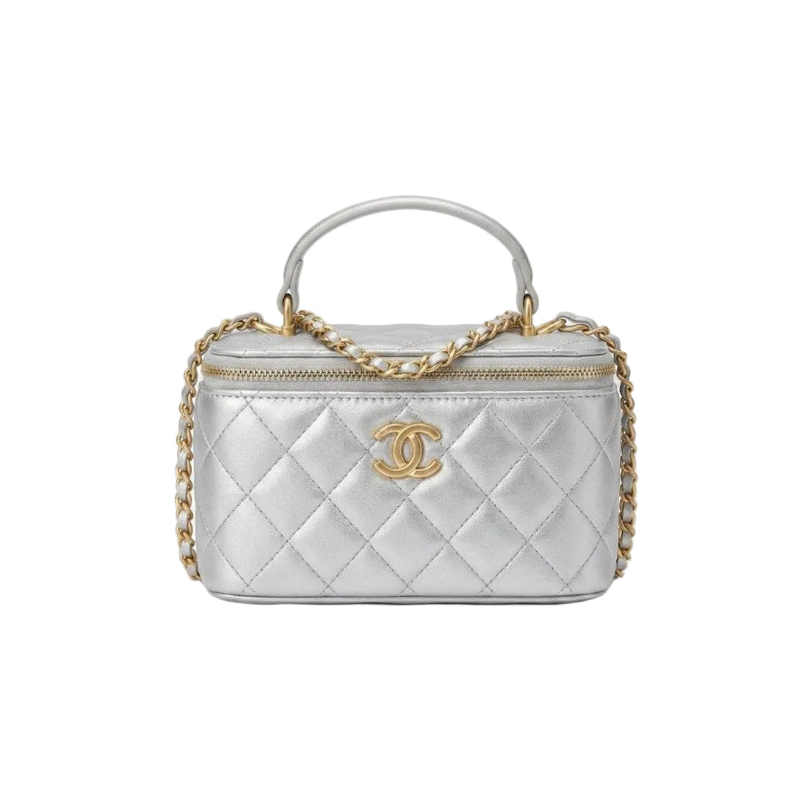 CHNL Quilted Vanity Case (Metallic Silver) 18*12