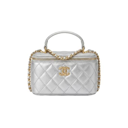 CHNL Quilted Vanity Case (Metallic Silver) 18*12