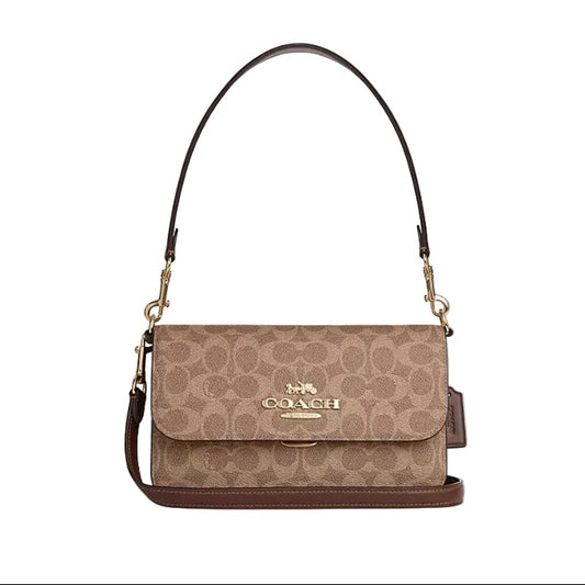 Coch Signature Canvas Flap Shoulder Bag (Brown) 23*15