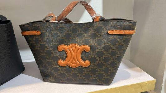 Celine Inspired Triomphe Canvas Tote Bag – Brown Monogram