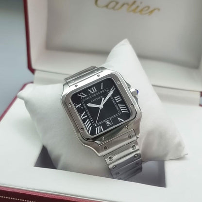 Santos de CRT silver frame Quartz Black dial