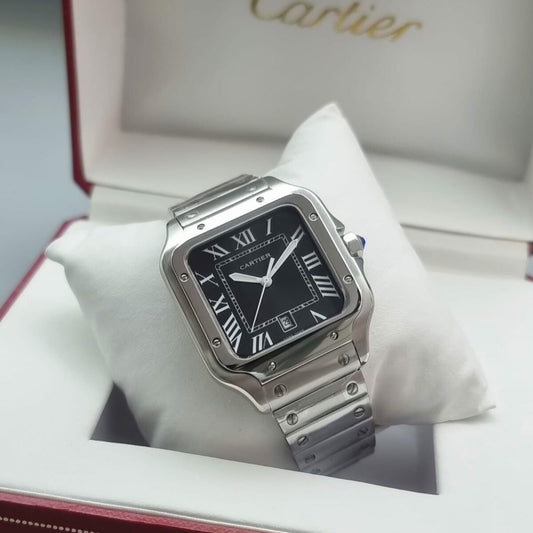Santos de CRT silver frame Quartz Black dial