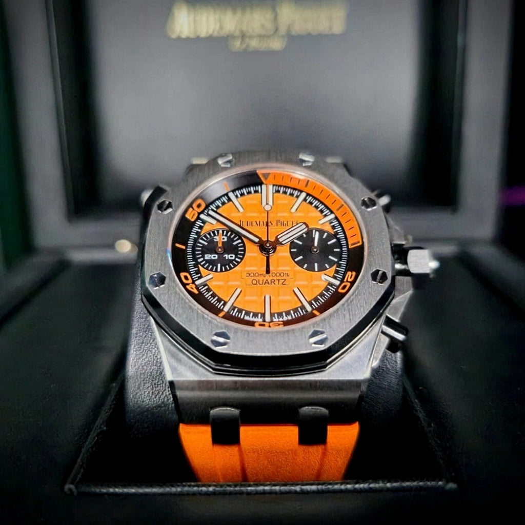 AP Royal Oak Quartz Offshore Diver Chronograph with orange rubber strap