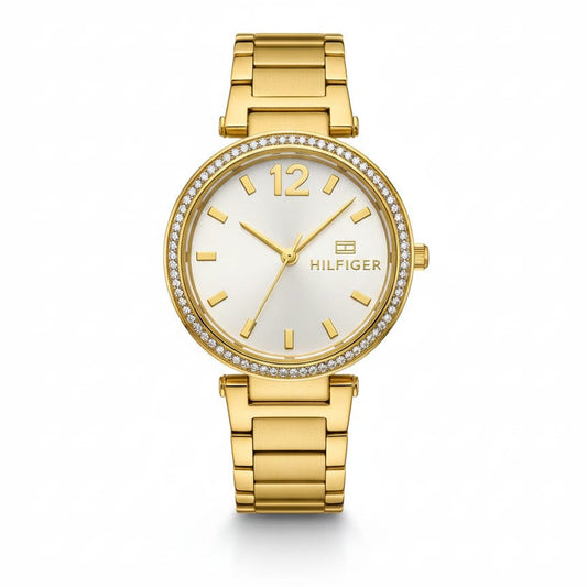 TOM  Crystal Bezel Gold White dial for women
