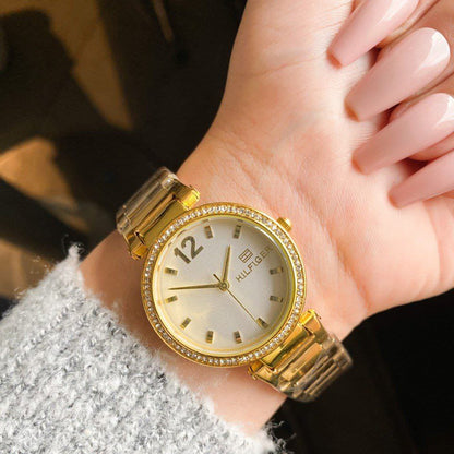 TOM  Crystal Bezel Gold White dial for women