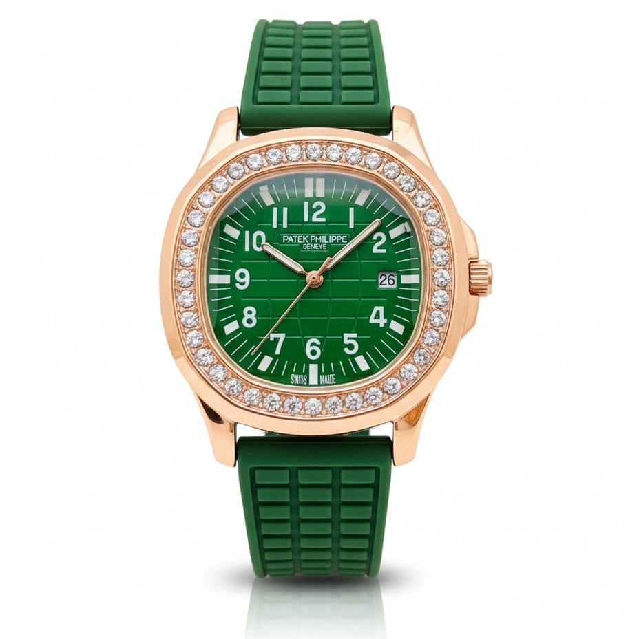 PP Aquanaut Luce Rose Gold, Green strap with Green dial