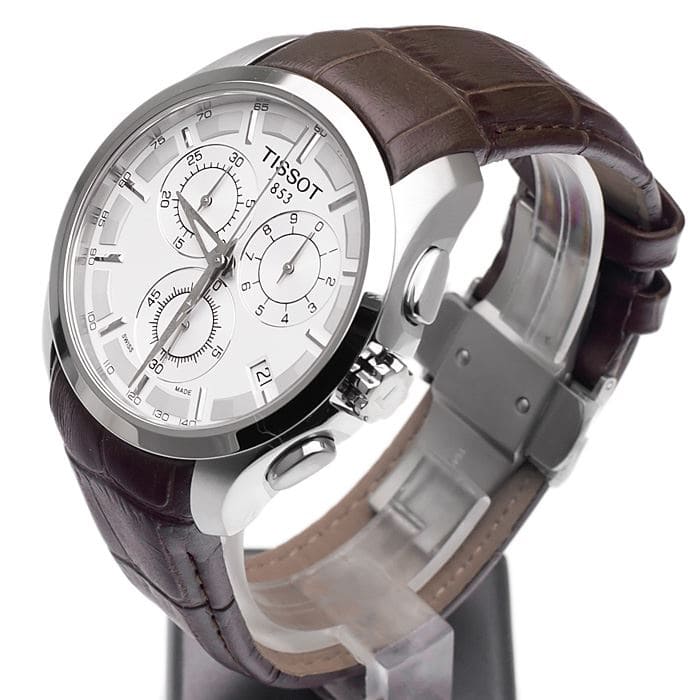 TIS Analog White Dial Brown Leather Strap