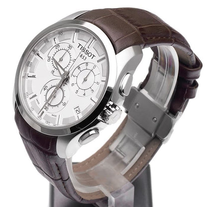 TIS Analog White Dial Brown Leather Strap
