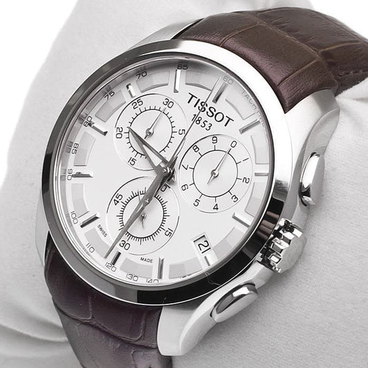 TIS Analog White Dial Brown Leather Strap