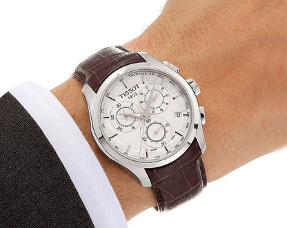TIS Analog White Dial Brown Leather Strap
