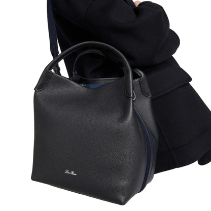 Lo Pia - Small Bale Bag – Navy Blue Grained Calfskin Size: 21 x 17