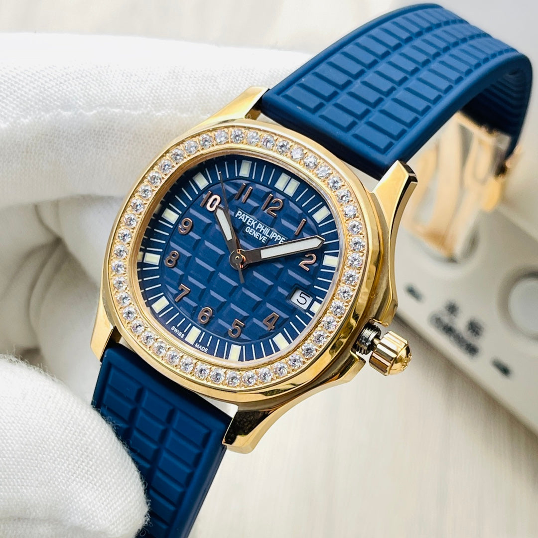 PP Aquanaut Luce Rose Gold, Blue strap with Blue dial