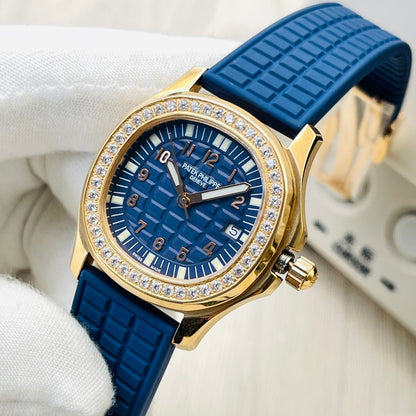 PP Aquanaut Luce Rose Gold, Blue strap with Blue dial