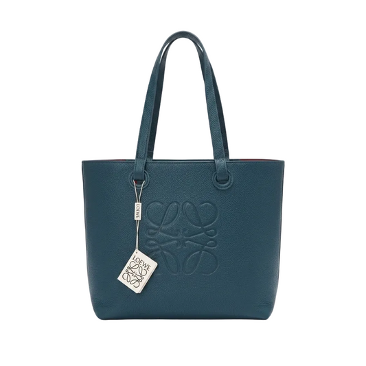 Lowe Anagram Embossed Grained Leather Tote Bag (Deep Teal) 37*26
