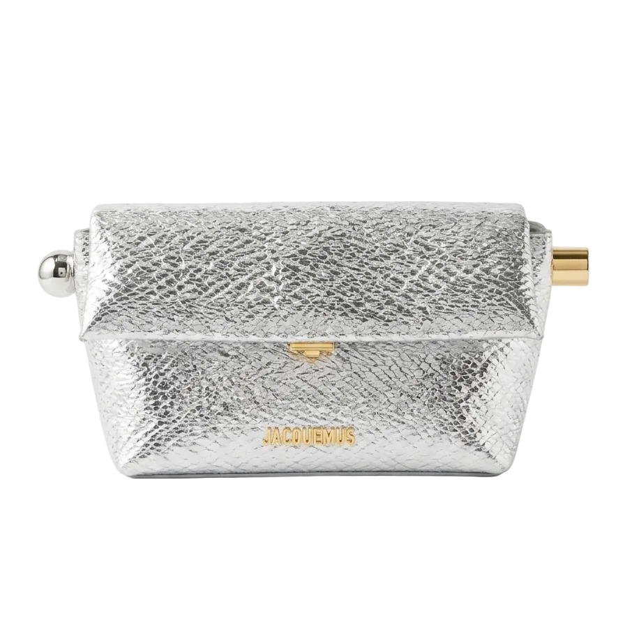 Jacq - La Pochette Rond Carré Clutch – Silver Metallic Leather 29*17