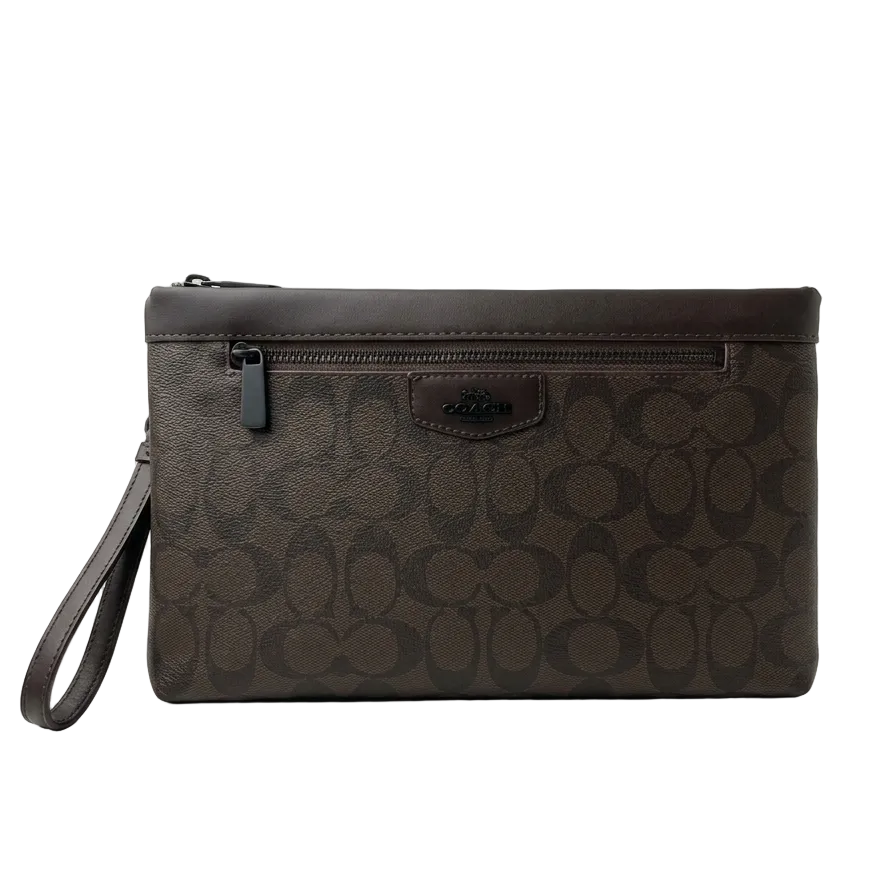 Coch Signature Canvas Wristlet / Zip Pouch (Dark Brown Monogram)