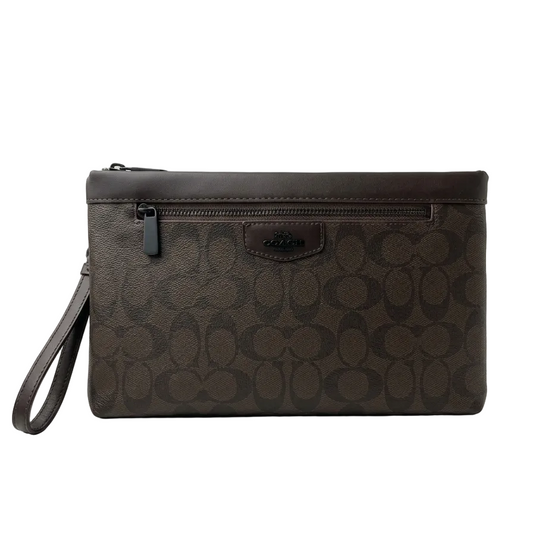 Coch Signature Canvas Wristlet / Zip Pouch (Dark Brown Monogram)