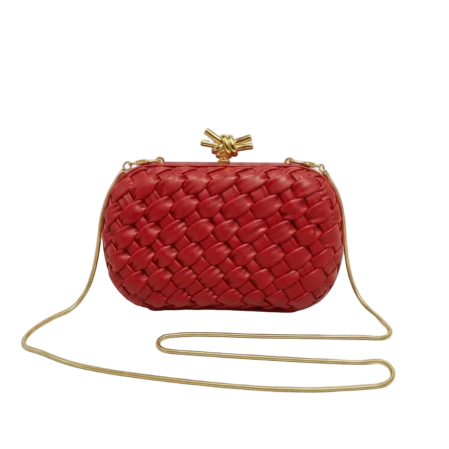 Bott Ven Knot Knot Minaudière – Bright Red Intrecciato Leather with Chain 23*14