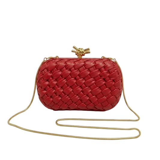 Bott Ven Knot Knot Minaudière – Bright Red Intrecciato Leather with Chain 23*14