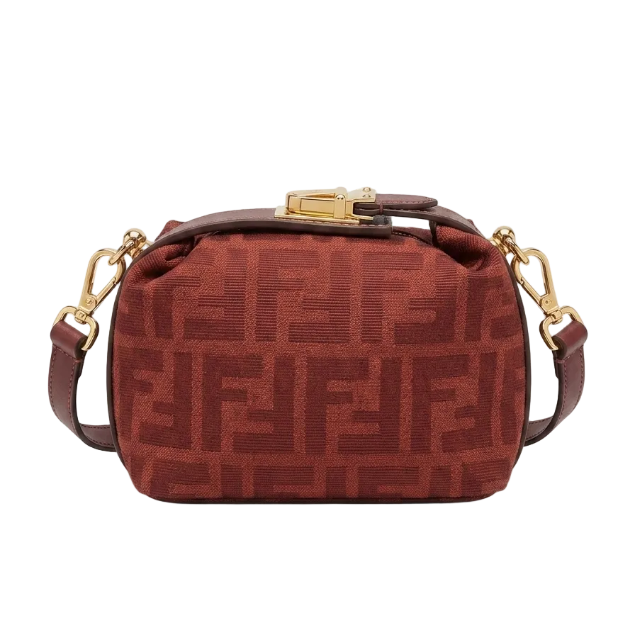 FND -   Baguette Mimi Pouch – Red-Brown FF Canvas & Leather 17*12