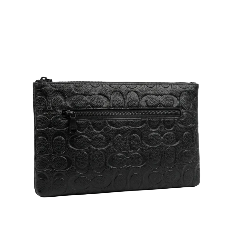 Coch Signature Debossed Leather Wristlet / Zip Pouch (All-Black)