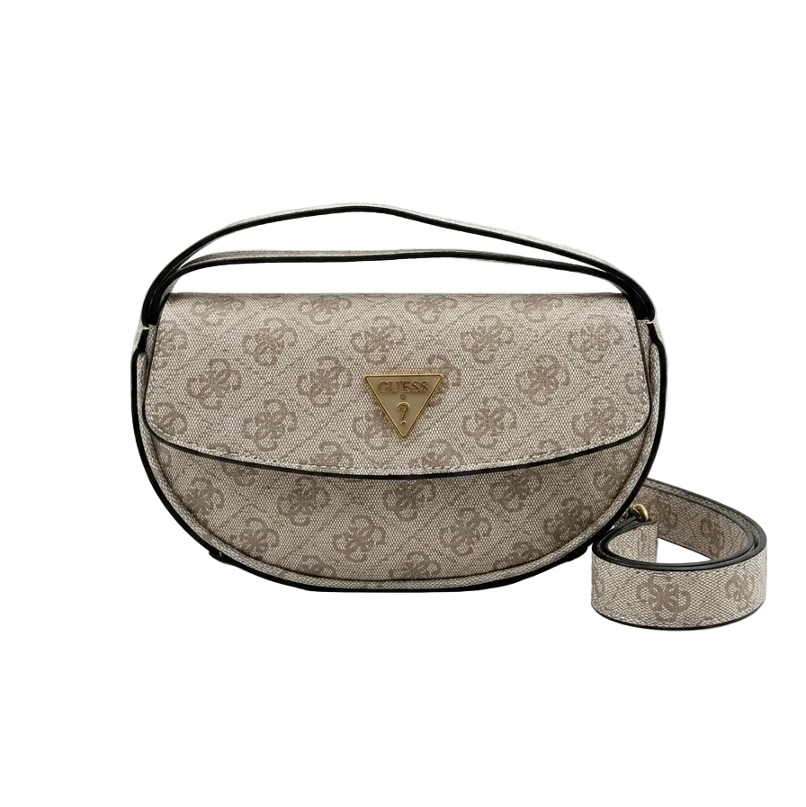 GUSS Logo-Pattern Half-Moon Shoulder Bag (Beige/Brown) 23*12