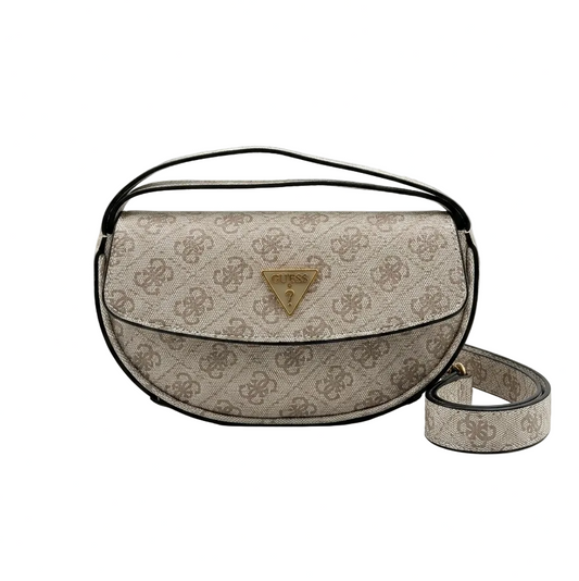 GUSS Logo-Pattern Half-Moon Shoulder Bag (Beige/Brown) 23*12