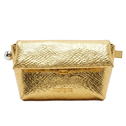 Jacq - La Pochette Rond Carré Clutch – Gold Metallic Leather 29*17