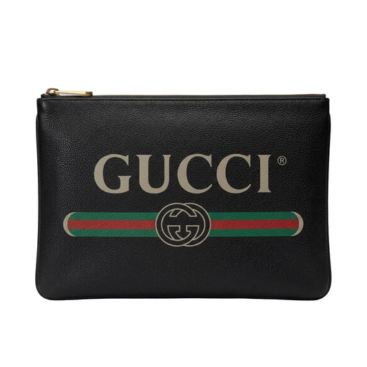 Guci Signature Leather Wristlet Pouch