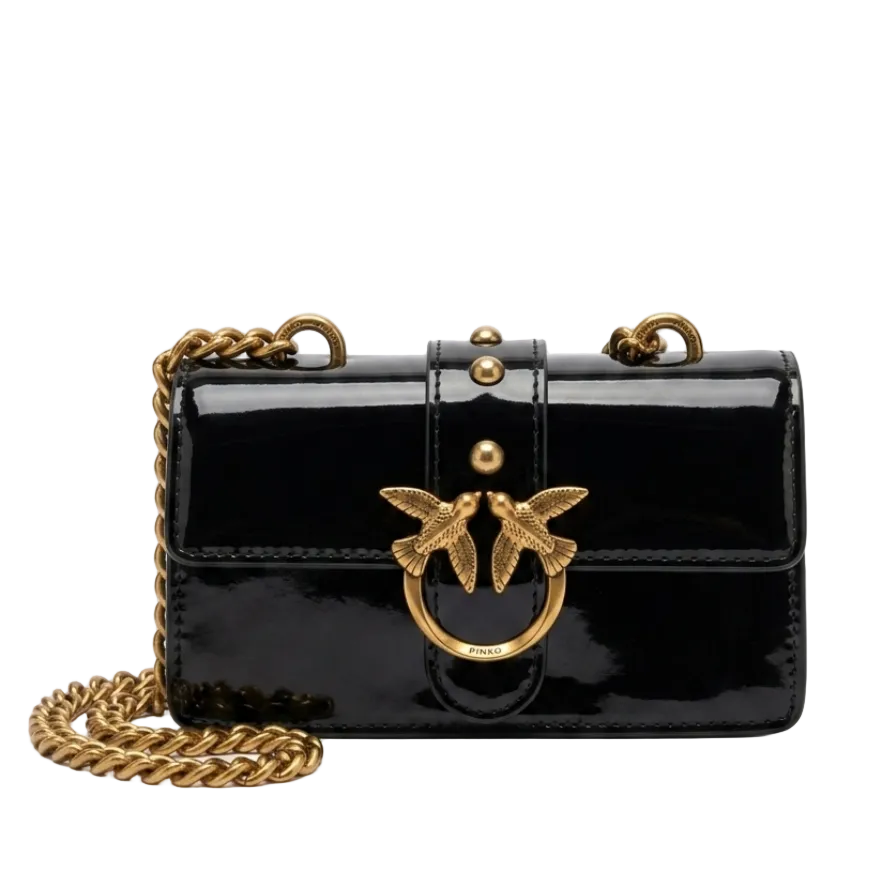 PINK Love Mini Icon Bag in Black Patent Leather15*9