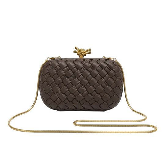 Bott Ven Knot Minaudière – Dark Brown Intrecciato Leather with Chain 23*14
