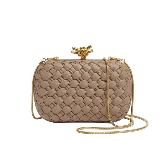 Bott Ven Knot Minaudière – Taupe Intrecciato Leather with Chain 23*14