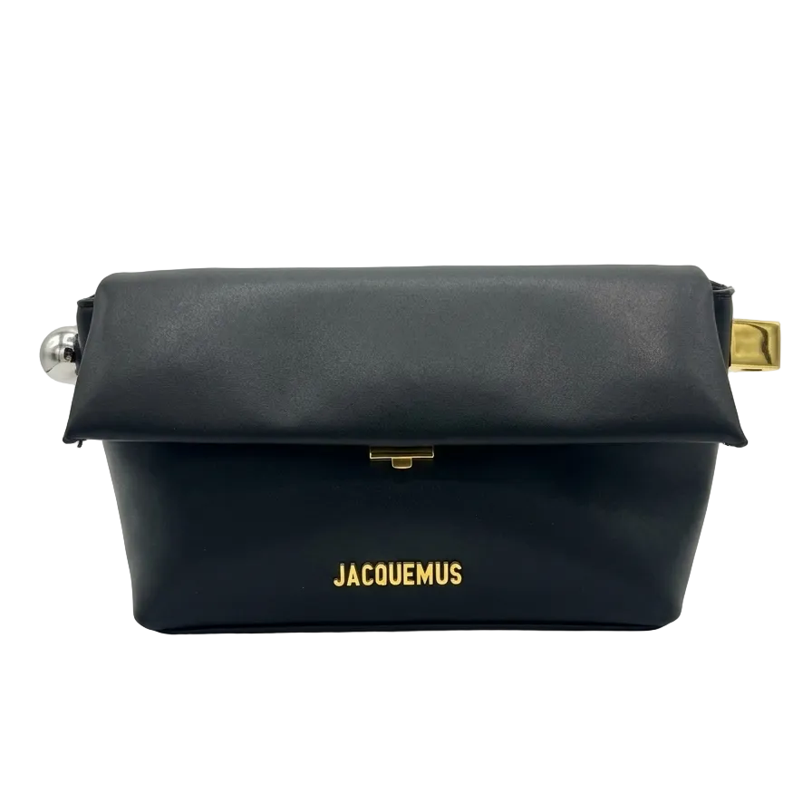 Jacq -  La Pochette Rond Carré Clutch – Black Smooth Leather 29*17