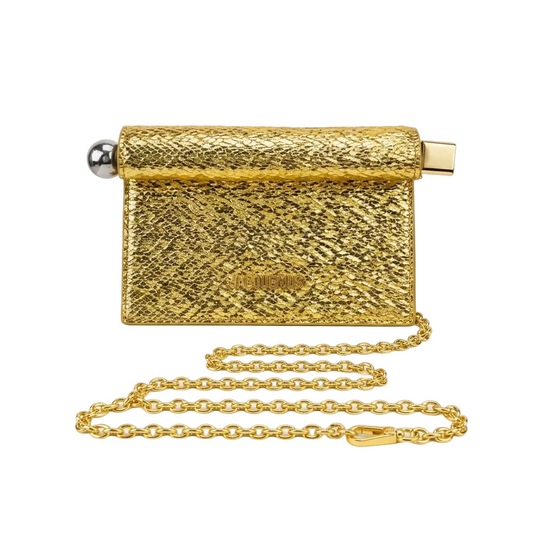 Jacq - La Pochette Rond Carré Mini Bag – Gold Metallic Leather  25*16