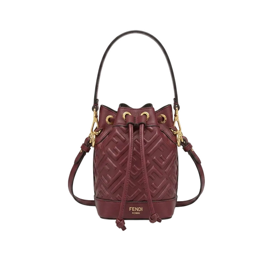 FND -  Mon Tresor Mini Bucket Bag – Burgundy FF Embossed Leather 13*18