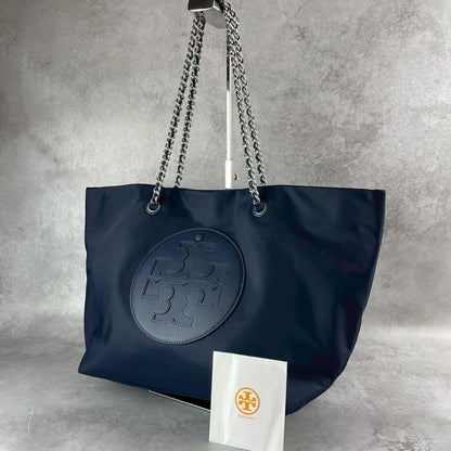 Toy Brch Navy Nylon Tote with Chain Straps 45*27