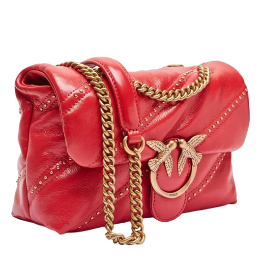 PINK Love Bag Puff in Red Leather with Studs 25*14