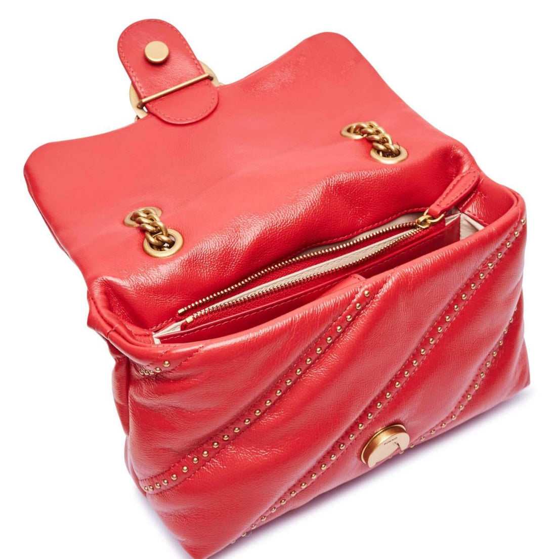 PINK Love Bag Puff in Red Leather with Studs 25*14