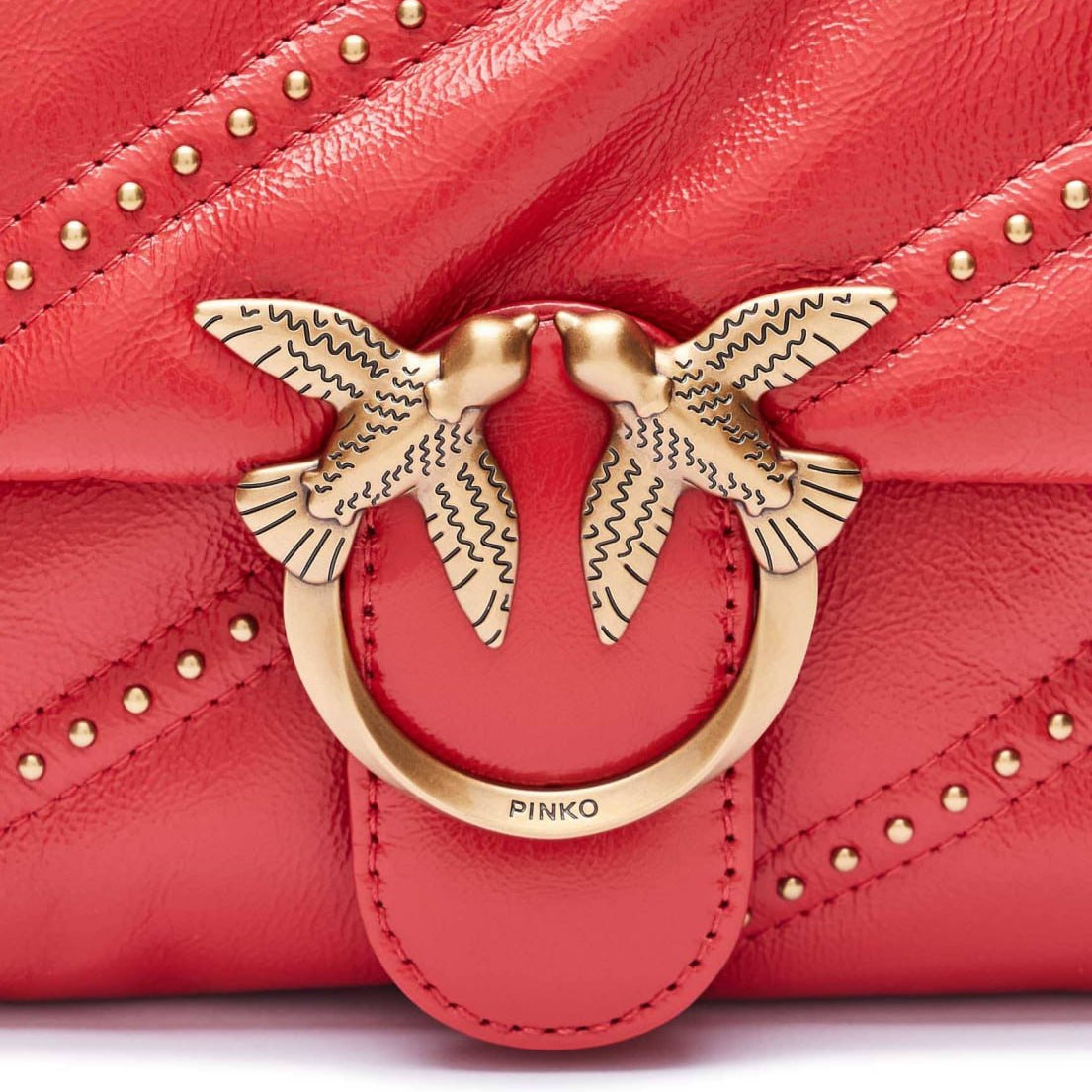 PINK Love Bag Puff in Red Leather with Studs 25*14